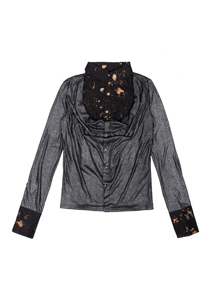 Black Y2K Punk Rock Faux Two-Piece Shirt with Splatter Print