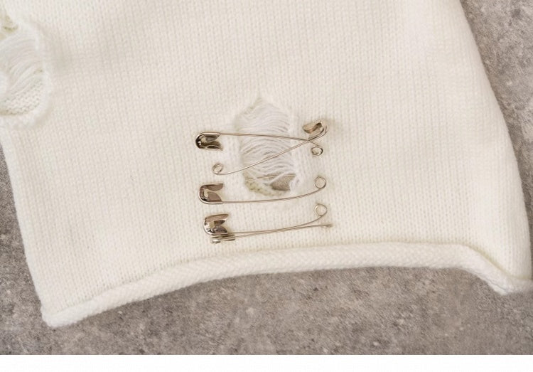 PU Buckles Gothic White Distressed Holes Leg Warmers