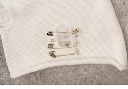 PU Buckles Gothic White Distressed Holes Leg Warmers