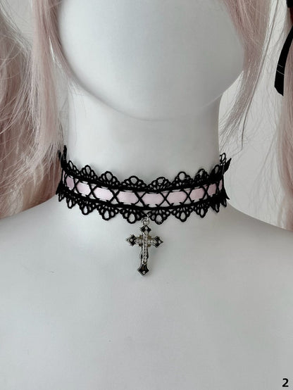 7 Colors Halloween Gothic Cross Pendant Nun Lolita Choker