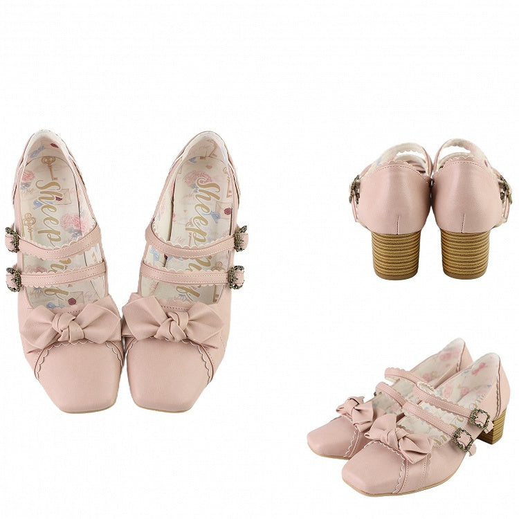 Pink Bow at Top Sweet Lolita Shoes