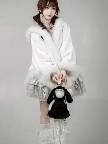 Black Rosette and Bowknot Embroidery Dress + Bunny Ears Hat