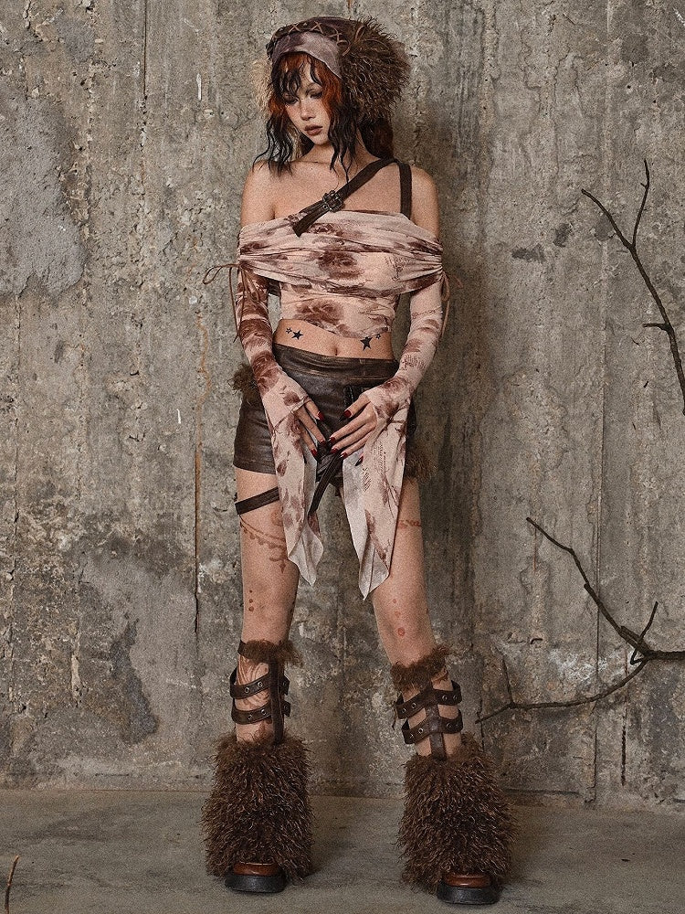 Brown Wasteland Punk Faux Fur Leg Warmers