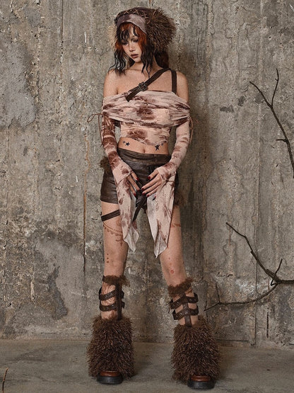 Brown Wasteland Punk Faux Fur Leg Warmers