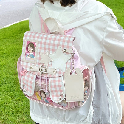 Pink Kawaii Detachable Bunny Ear Ita Backpack With Card Holder Charm