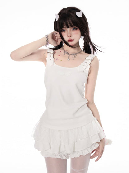 White Angel Wings Design Back Tank Top Adjustable Shoulder Straps