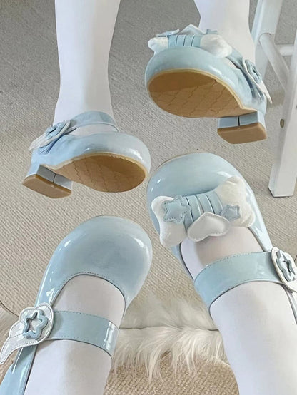 Tenshi Kaiwai Light Blue Lolita Star Wing Design Mary Jane Shoes