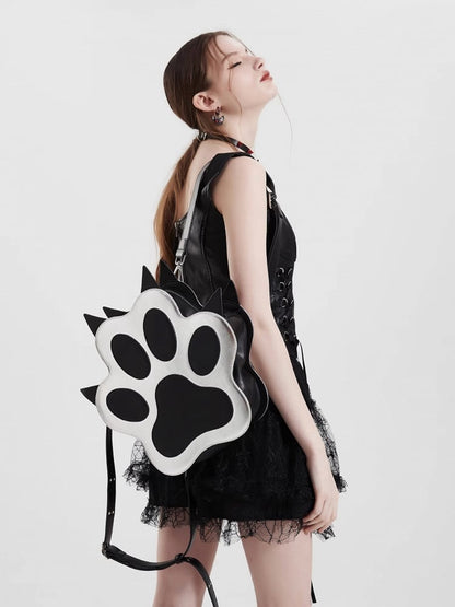 Black and Silver Puppy Claw Shaped PU Backpack