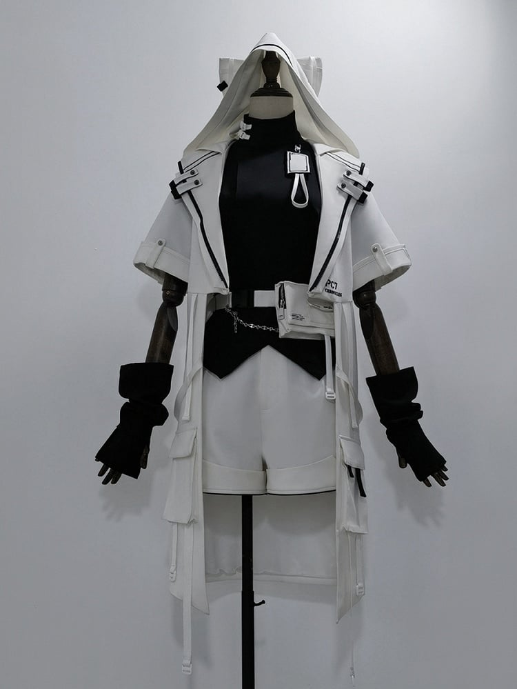 Cyberpunk Techwear Ouji Fashion White Cat Ears Hooded Coat
