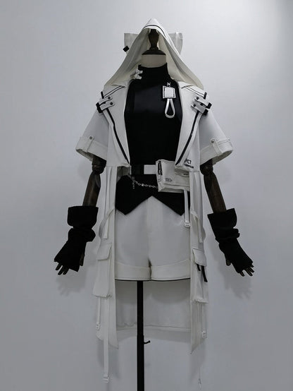 Cyberpunk Techwear Ouji Fashion White Cat Ears Hooded Coat