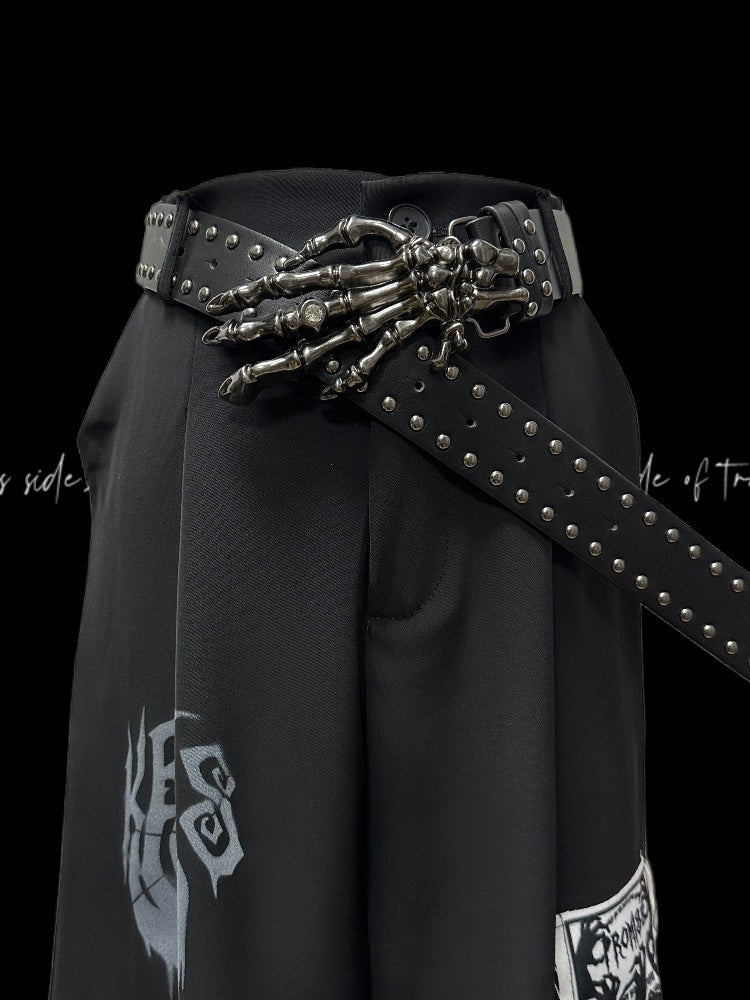 Punk Applique Black Straight-Leg Shorts