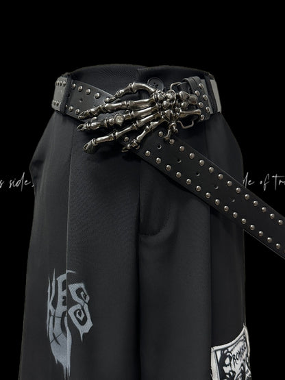 Punk Applique Black Straight-Leg Shorts