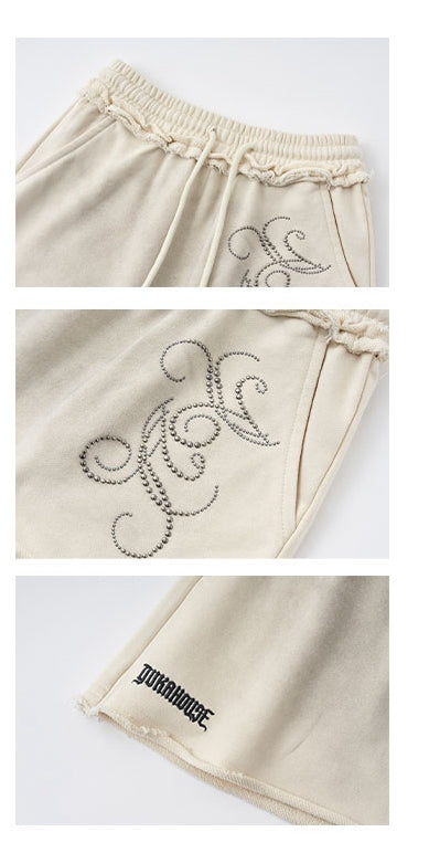 Wasteland Punk Beige Distressed Mini Skirt Elastic Waist with Drawstring