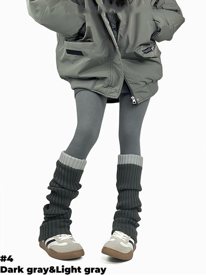 5 Colors Contrast Trim Knitted Leg Warmers