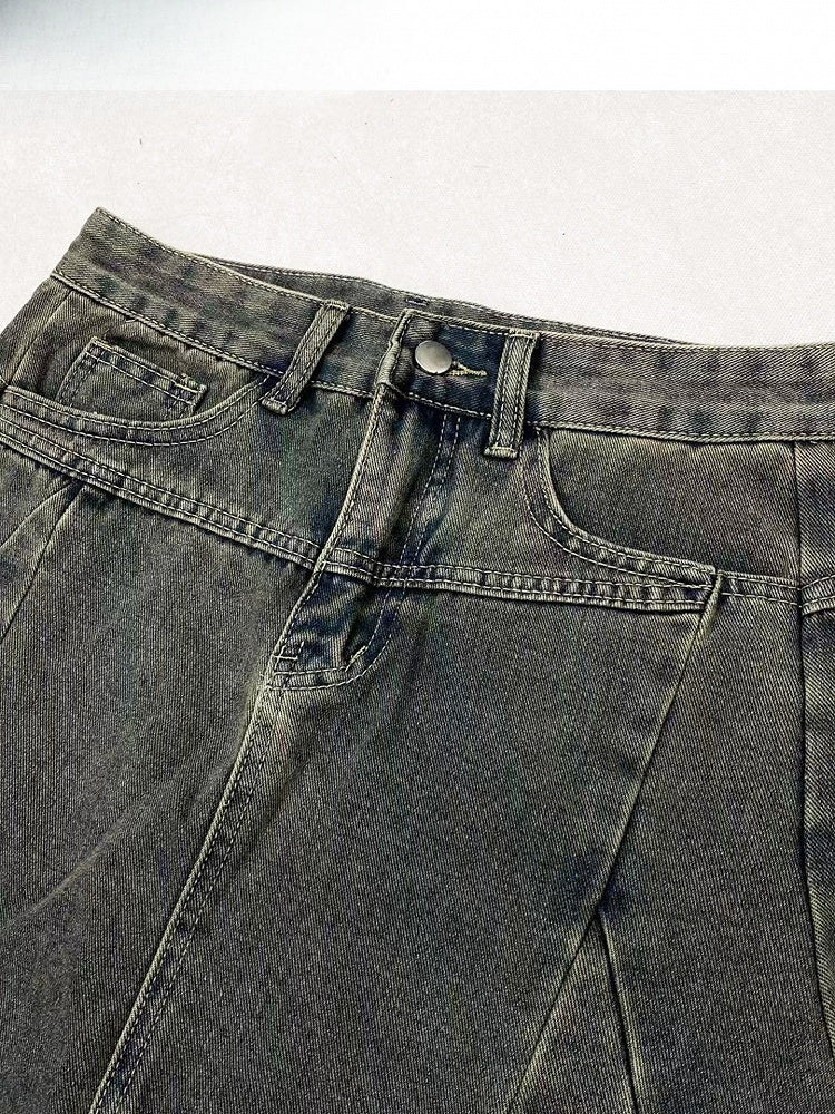 Blue Asymmetrical Hem Raw Hem Skirt