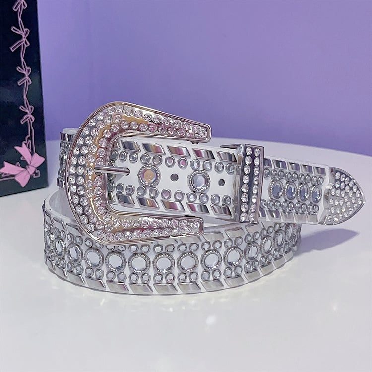 Black/White Punk Rhinestone Decorated Studs Details Waist Belt