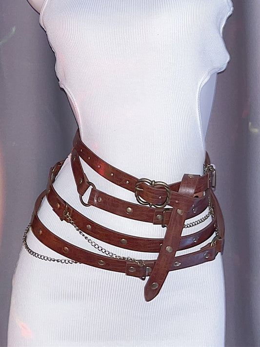 Black/Khaki Punk Chain Charm Waist Belt