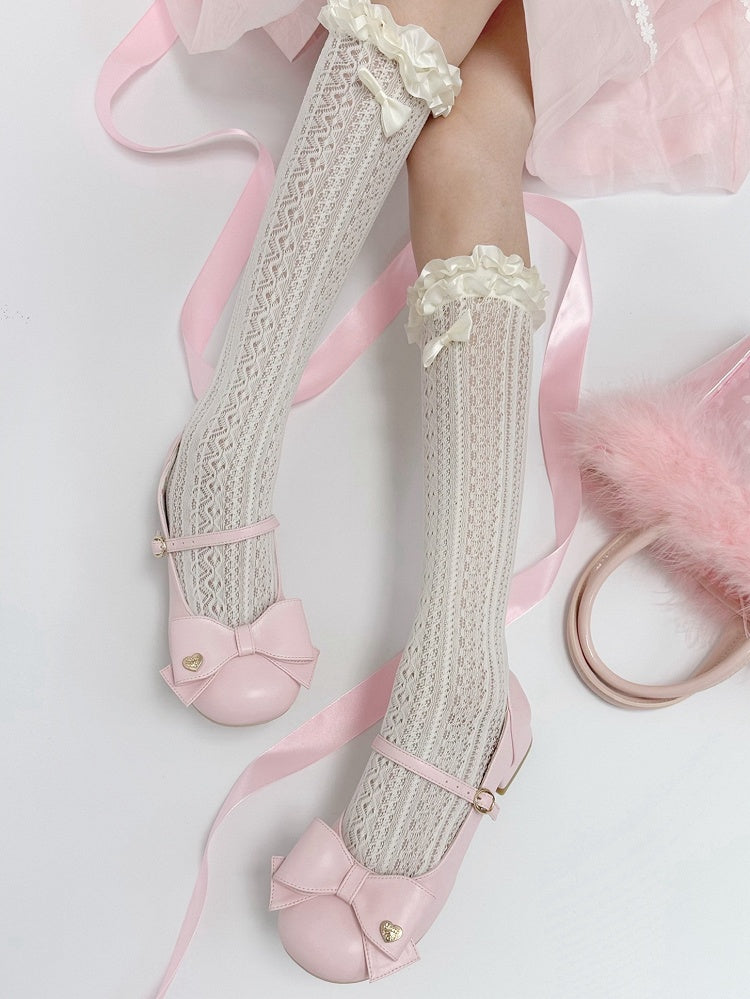 Bow at Top Pink Round Toe 3cm Heel Sweet Mary Janes