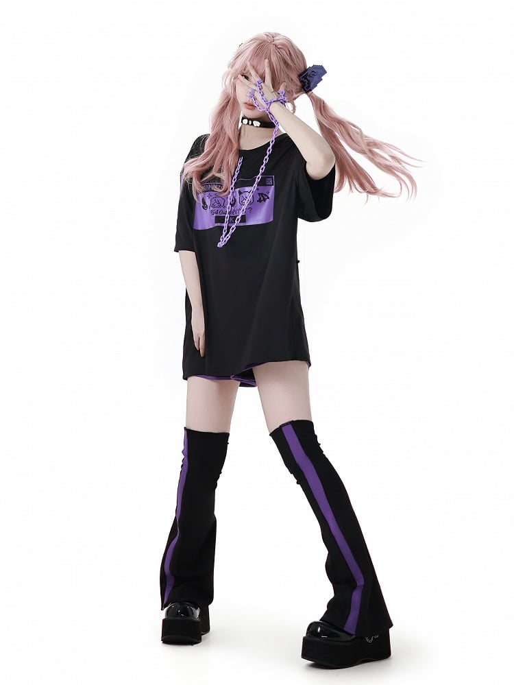 Black and Purple Colorblock Design Leg Warmers