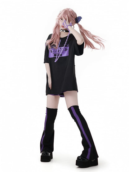 Black and Purple Colorblock Design Leg Warmers