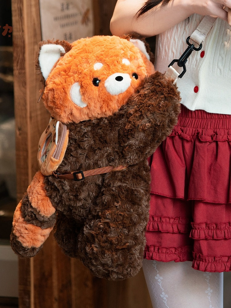 Cute Red Panda Brown 40cm Plush Backpack/Crossbody Bag + Keychain
