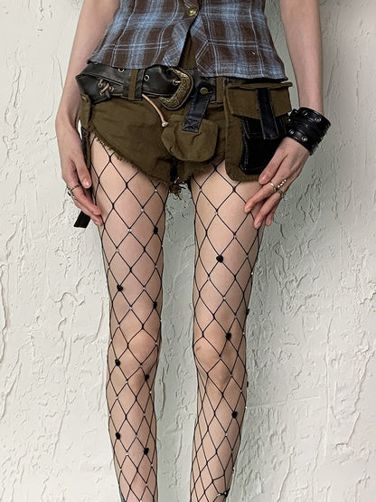 Black Y2K Rhinestone Cut-out Design Tights