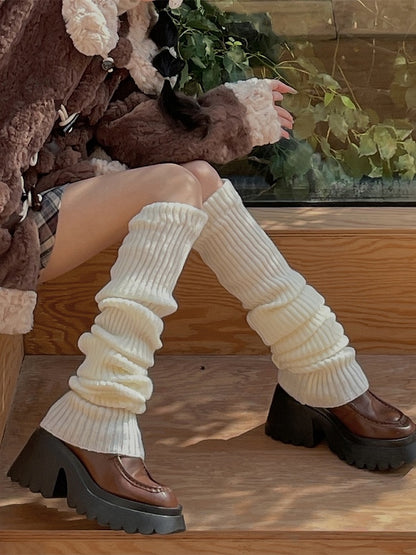 Wine Red/White Y2K 90CM Knitted Leg Warmers