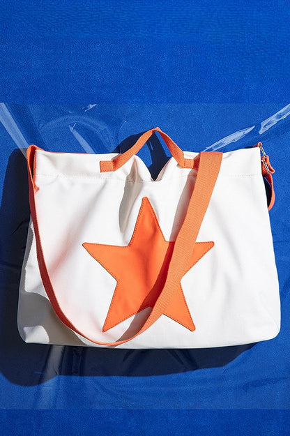 White & Orange Star Tote Bag With Large Capacity