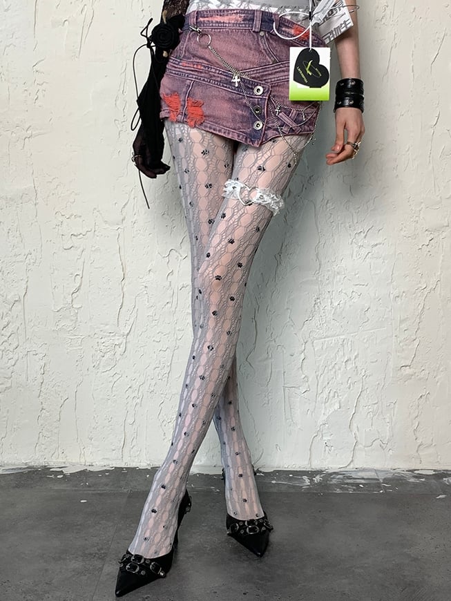 Gray Y2K Cut-out Design Tights