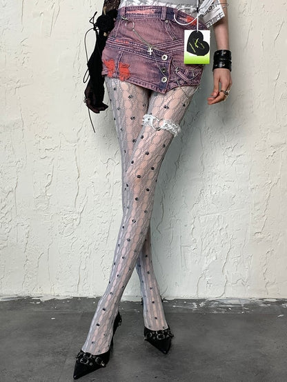 Gray Y2K Cut-out Design Tights