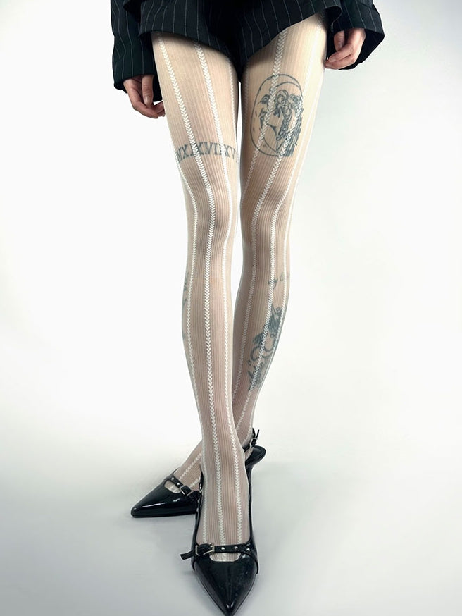 Purple/Brown/White Heart Striped Tights