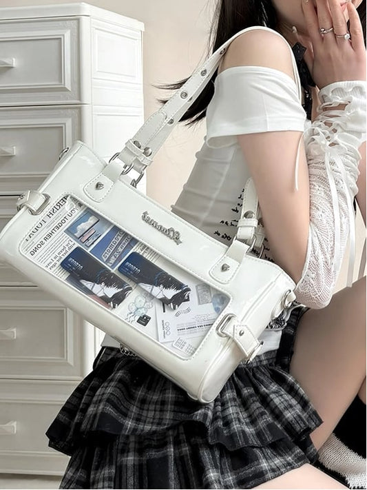 White Versatile Transparent-Window PU Leather Ita Bag