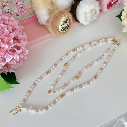 Pink/Blue Bowknot And Floral Pendant Beaded Necklace