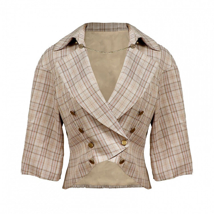 Light Brown Vintage Plaid Blazer