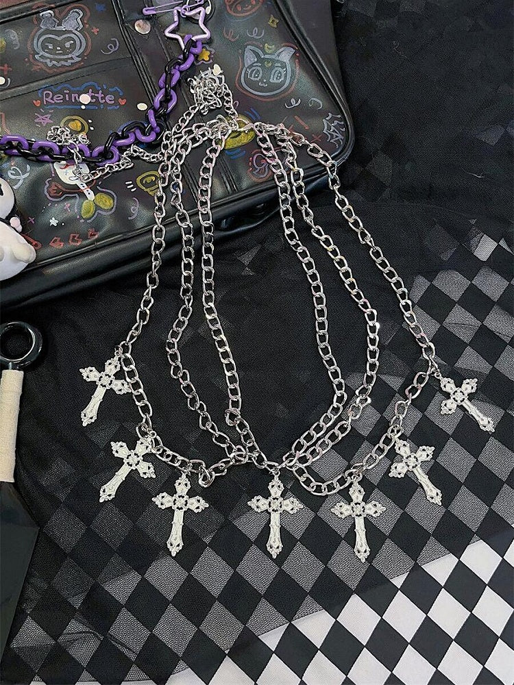Silver/Black Crosses Charm Punk Waist Chain