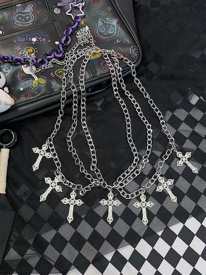 Silver/Black Crosses Charm Punk Waist Chain