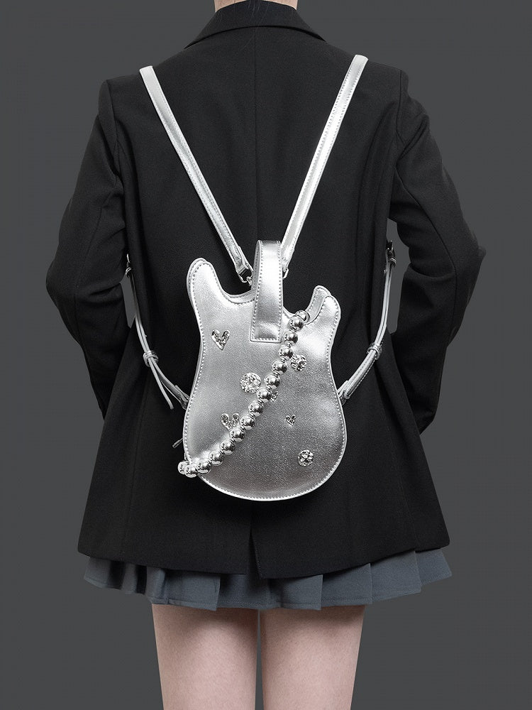 Silver Beaded Chain Guitar-shaped Bag