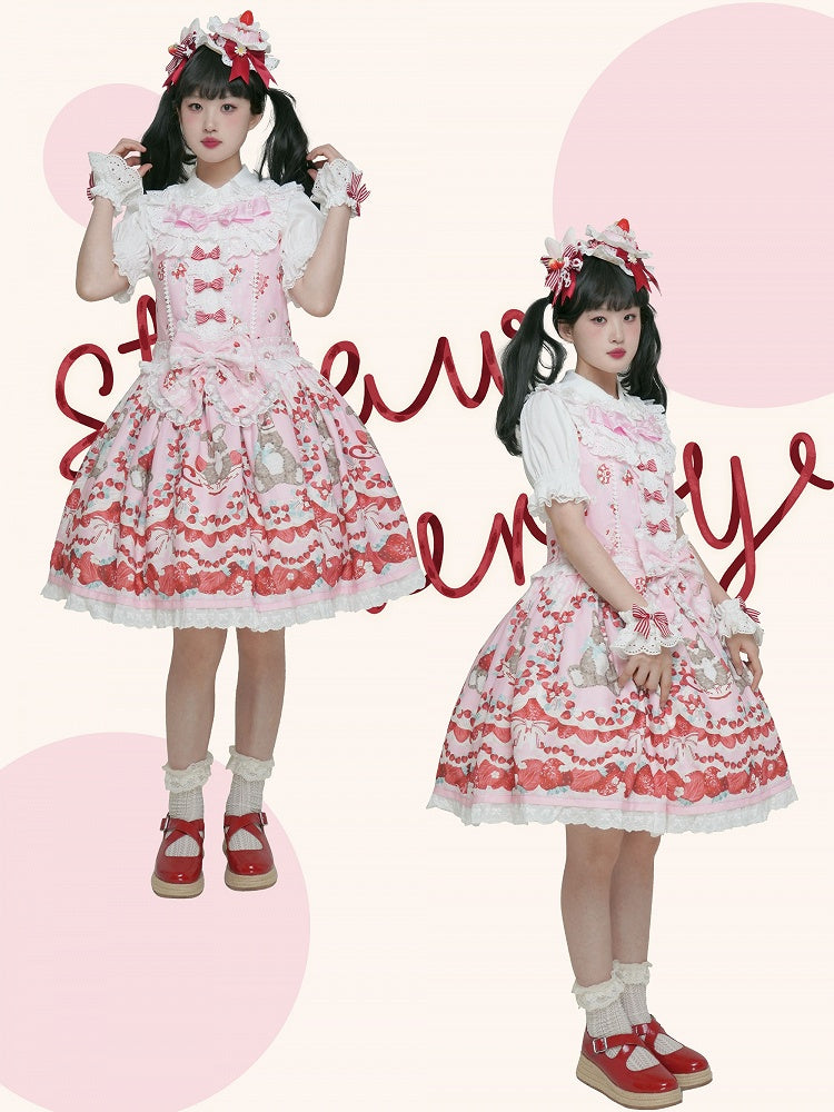 Bowknot Decoration Lace Trim Pink/Yellow/Blue Strawberry Hat