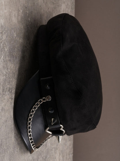 Black Gothic Heart Ring Chain Charm Studs Details Beret Hat