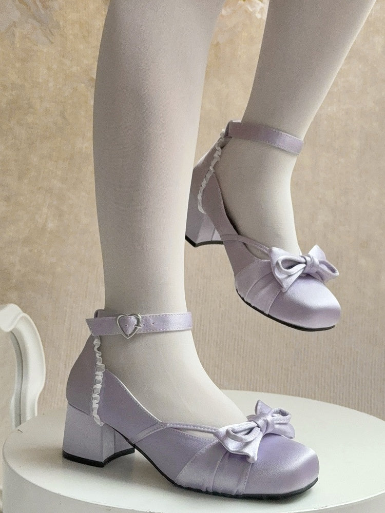 Purple Elegant Bow at Top Mary Janes With 3 Detachable Buckle Ankle Straps
