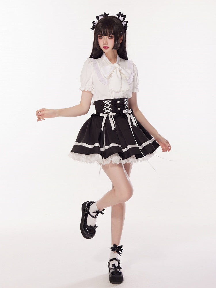 Black High Waist Jirai Kei Landmine Style Skirt