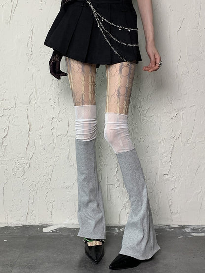 Gray Yellow/Pink Blue Tie-Dye Y2K Cut-out Design Fishnet Tights