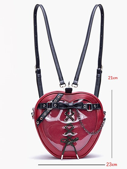 Small Charming Red Apple-Shaped 2-Way Ita Backpack With Black Belt And Bow Accents