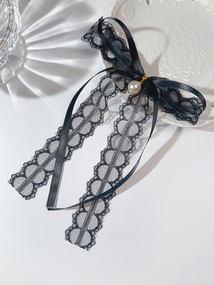 Black/White Beaded Decorated Bow Tie