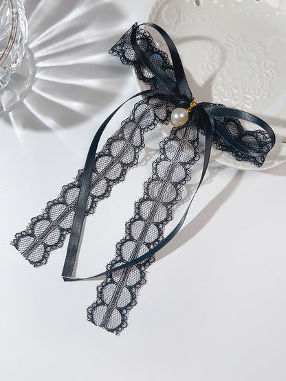 Black/White Beaded Decorated Bow Tie