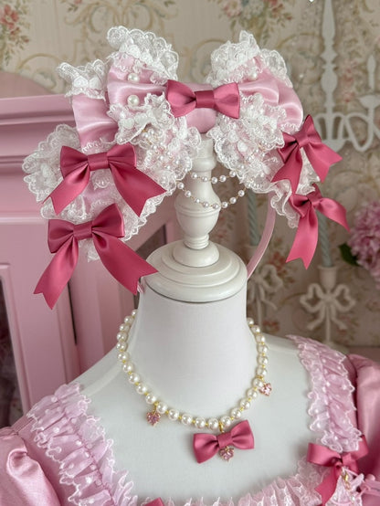 Pink/Pink&Red Beaded Charm Lace Trim Bowknot KC