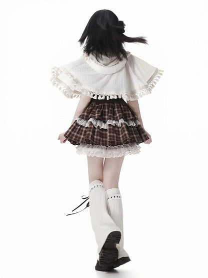 Brown Bowknot Accents White Knit Leg Warmers