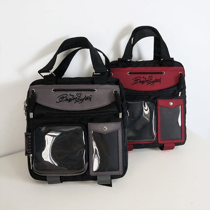 Black & Dark Gray Letters Embroidery Ita Bag