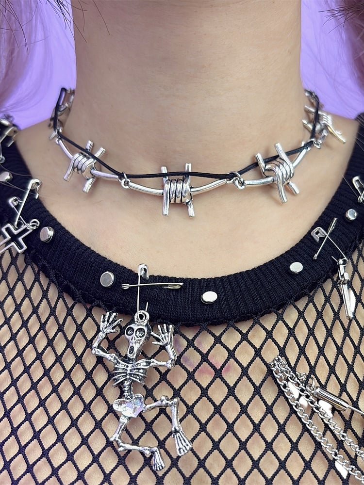 Black&Silver Punk Thorns Details Choker