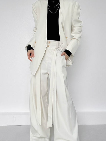 Ouji Lolita Apricot Wide-Leg Pants with Side Ribbons & Two-Button Fly